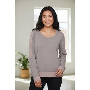 Karl Lagerfeld Womens LGrey Pink Striped Long Sleeve Hi Lo Pullover  Sweatshirt